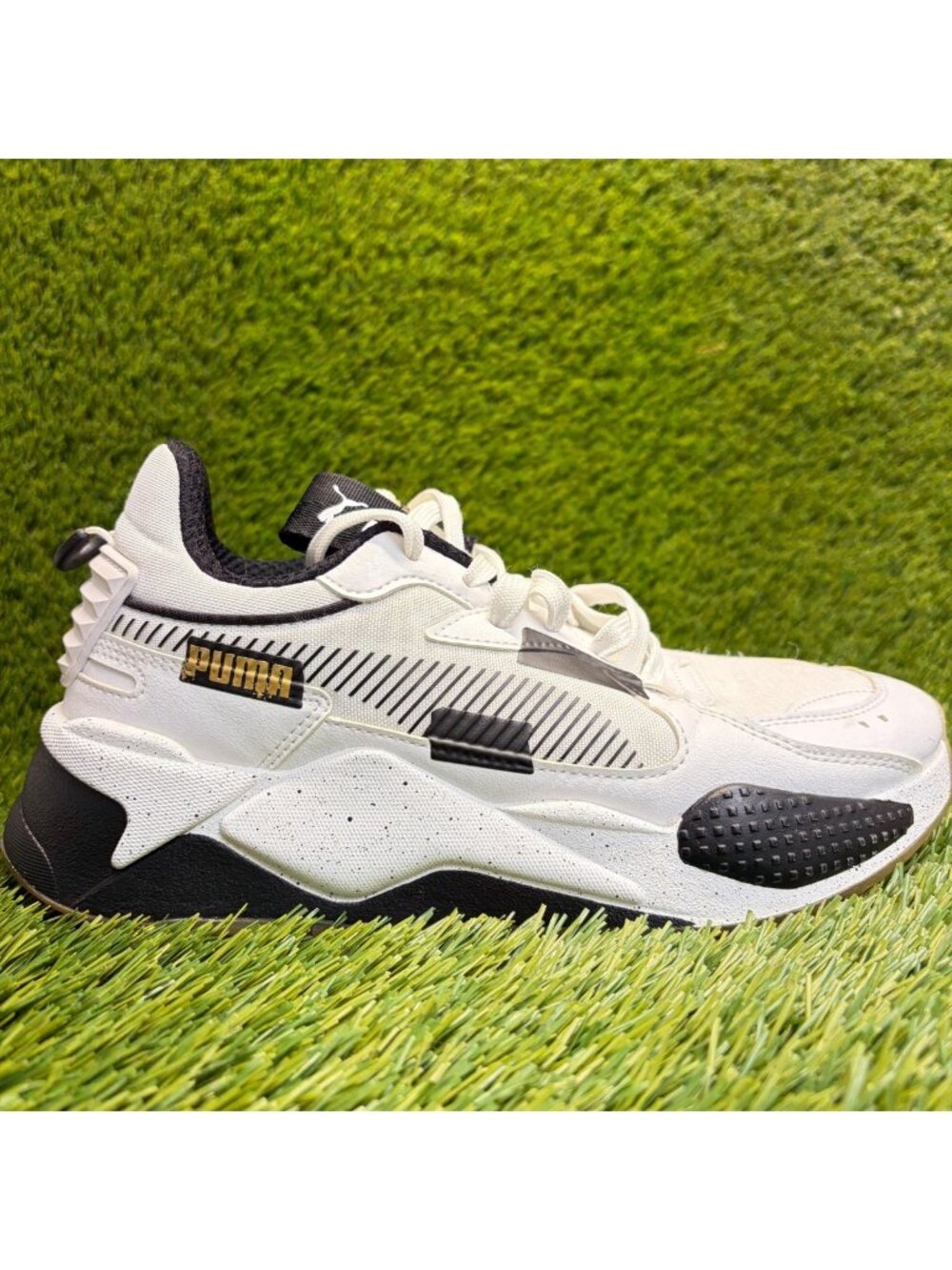 Puma RS X Final Round Boys Size 7Y White Black Athletic Running Shoes Sneakers